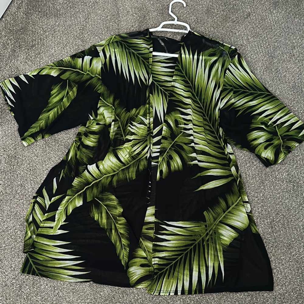 Tropical Leaf Print Kimono